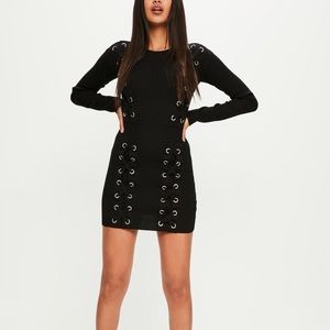 Missguided black lace up detail bodycon dress